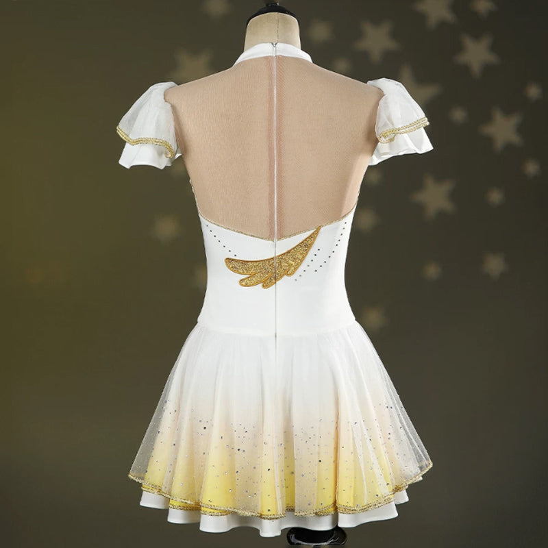 BoomCospay【XS-2XL】Anime Cosplay Rhinestone Figure Skating White Golden Dress Costume