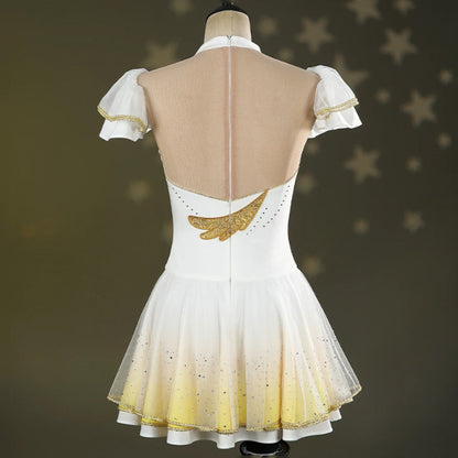BoomCospay【XS-2XL】Anime Cosplay Rhinestone Figure Skating White Golden Dress Costume