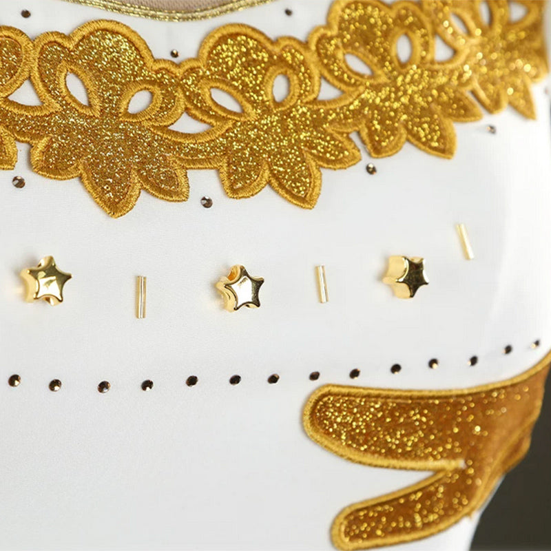 BoomCospay【XS-2XL】Anime Cosplay Rhinestone Figure Skating White Golden Dress Costume