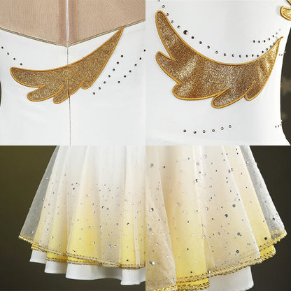 BoomCospay【XS-2XL】Anime Cosplay Rhinestone Figure Skating White Golden Dress Costume