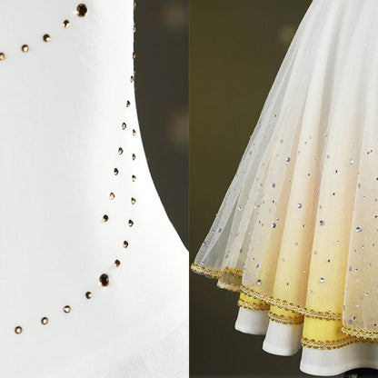 BoomCospay【XS-2XL】Anime Cosplay Rhinestone Figure Skating White Golden Dress Costume