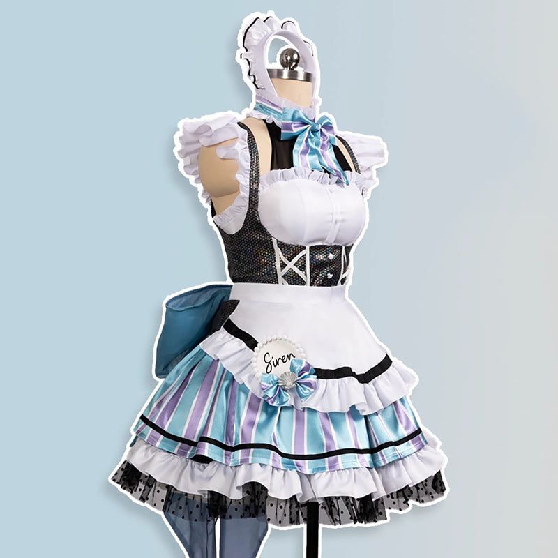 BoomCosplay Game Cosplay Coffee Maid Dress Black Blue Costume