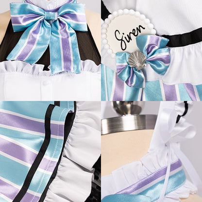 BoomCosplay Game Cosplay Coffee Maid Dress Black Blue Costume