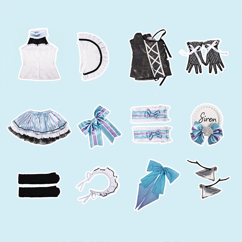 BoomCosplay Game Cosplay Coffee Maid Dress Black Blue Costume