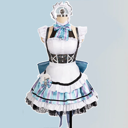 BoomCosplay Game Cosplay Coffee Maid Dress Black Blue Costume