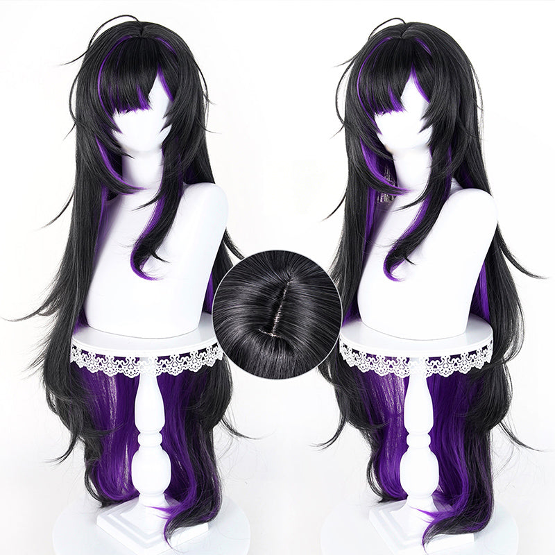 BoomCosplay Game Cosplay Label Custom Color Black Purple 100cm Wig