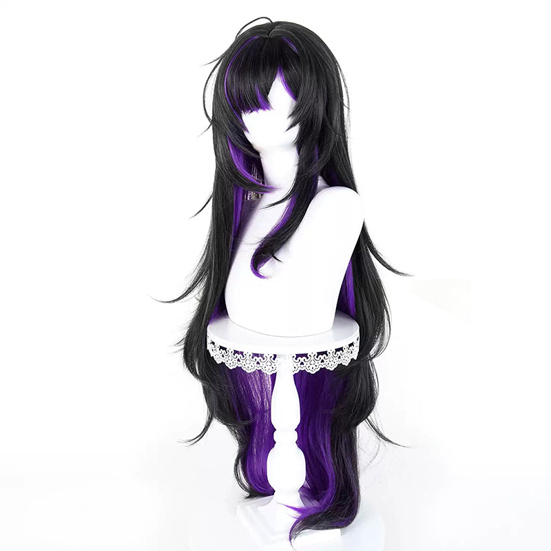 BoomCosplay Game Cosplay Label Custom Color Black Purple 100cm Wig