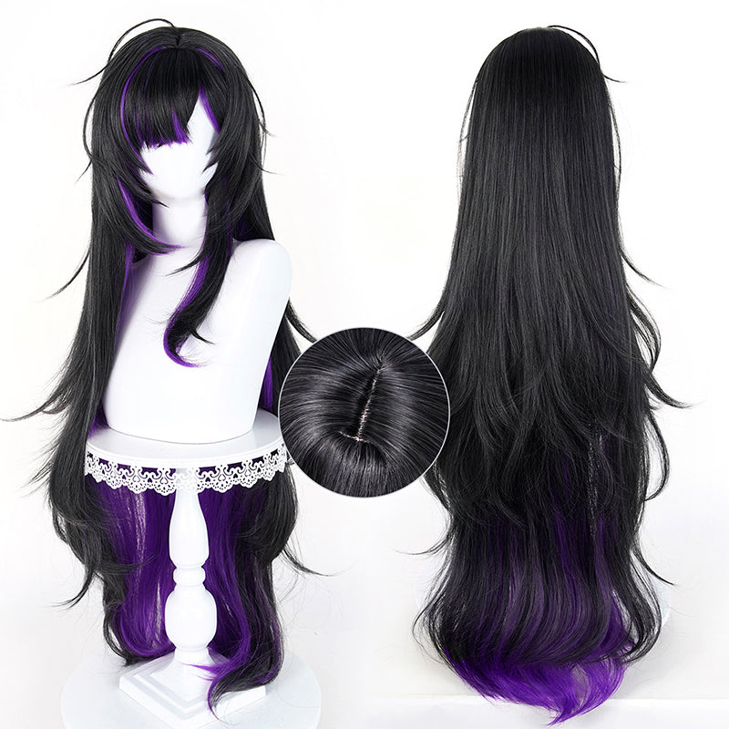 BoomCosplay Game Cosplay Label Custom Color Black Purple 100cm Wig