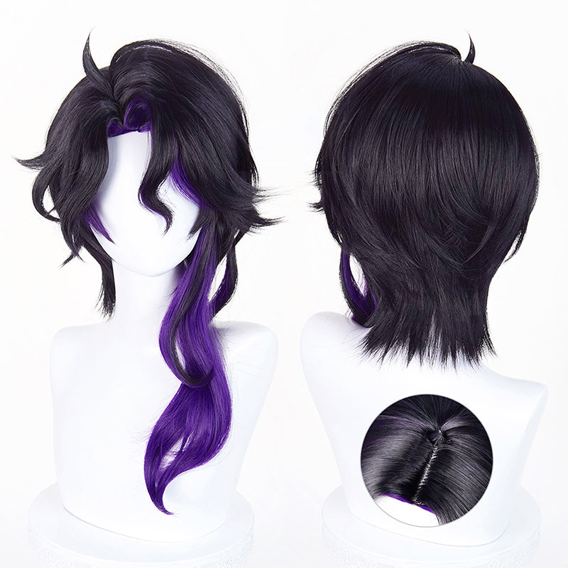 BoomCosplay Game Genshin Cosplay Rich Man Pantalone Black Purple 52cm Wig