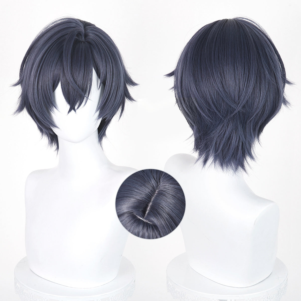BoomCosplay Game Genshin Cosplay Valeriy Deep Blue Gray 33cm Wig