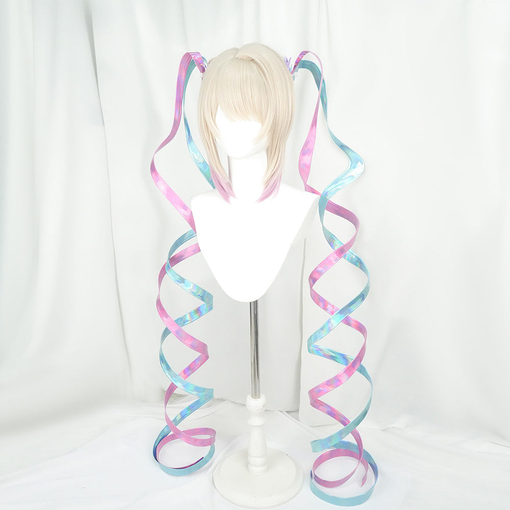 BoomCosplay Game Streamer Girl Cosplay Light Golden Pink Purple 40cm Wig