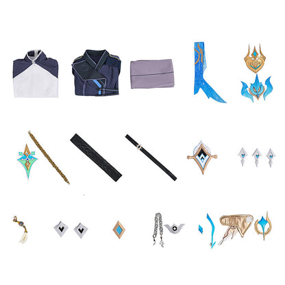 BoomCosplay【S-XXL】Game Genshin Cosplay Player Male Traveler Aether Hunter of the Winter Night Costume