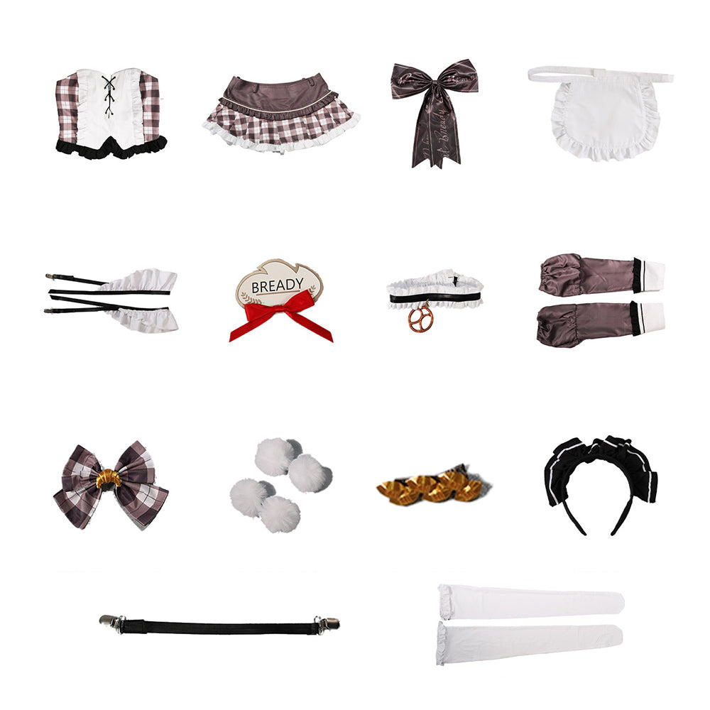 BoomCosplay 【S-XXL】Game Genshin White Brown Coffee Maid Costume