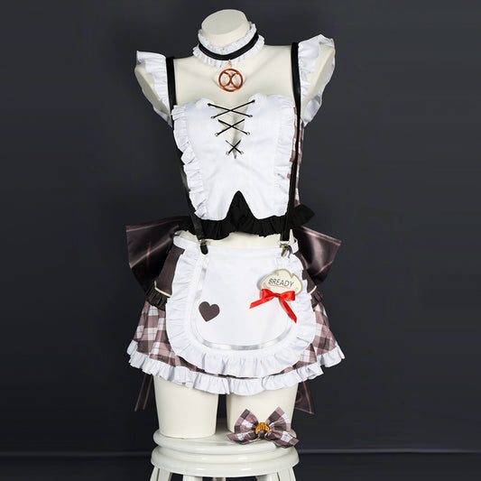 BoomCosplay 【S-XXL】Game Genshin White Brown Coffee Maid Costume
